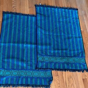 2 Montgomery Ward STYLE HOUSE Green Blue Striped Bath Towels MCM Bathroom *READ*